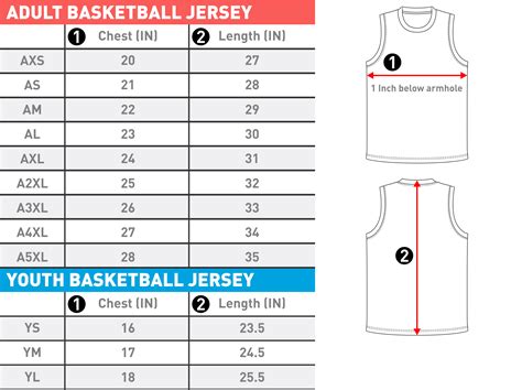 usa basketball jersey size chart